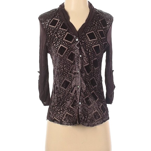 Anthropologie TIny Leighton Velvet Burnout Purple Button-Down Blouse XS NWOT - Picture 2 of 3